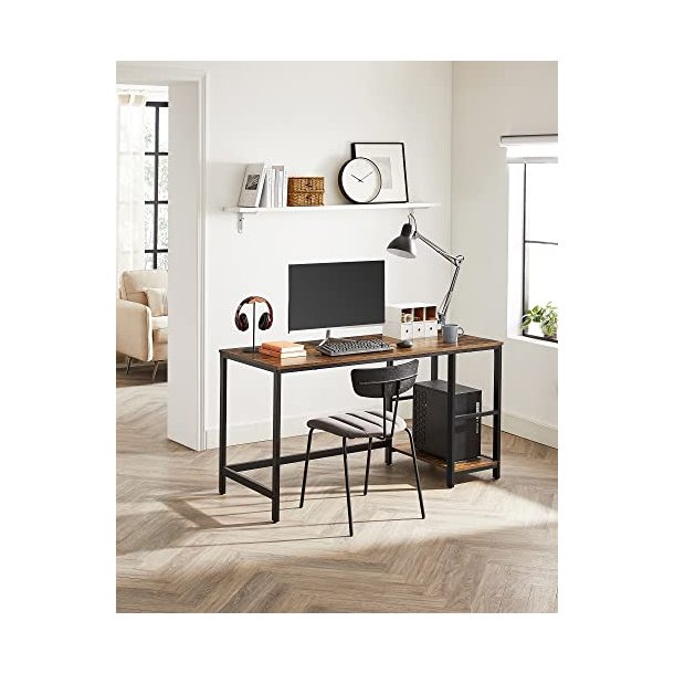 Skrivebord med 2 hylder - computerbord - rustik brun 140x60x75