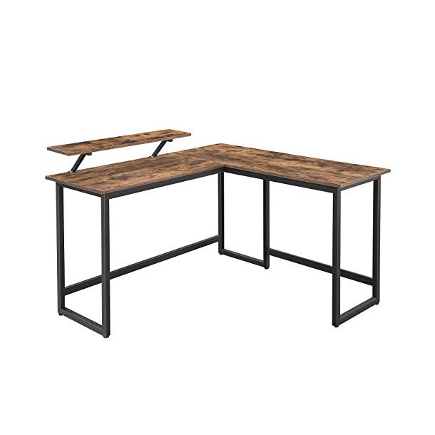 Hj�rneskrivebord med sk�rmstativ - skrivebord rustik brun 140x130
