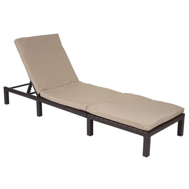 Polyrattan liggestol - brun polyrattan solseng med 5 cm creme hynde - Basic