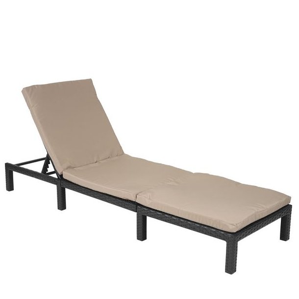 Polyrattan liggestol - sort polyrattan solseng med 5 cm creme hynde - Basic