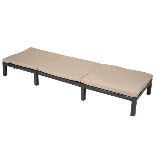 Polyrattan liggestol - sort polyrattan solseng med 5 cm creme hynde - Basic