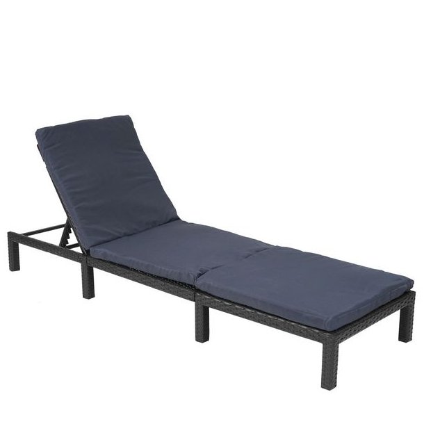 Polyrattan liggestol - sort polyrattan solseng med 5 cm gr hynde - Basic