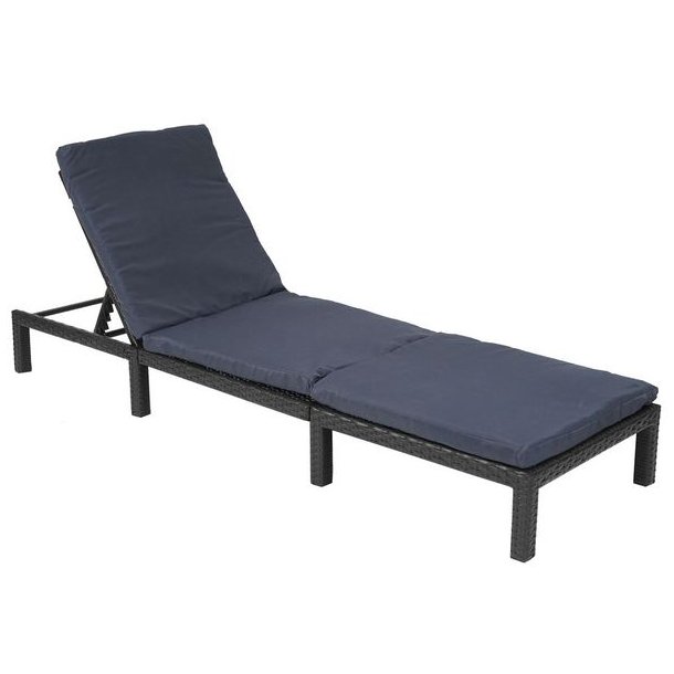 Polyrattan liggestol - sort polyrattan solseng med 5 cm gr hynde - Basic