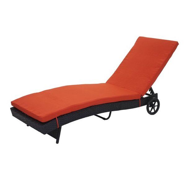 Polyrattan solseng - sort solvogn og liggestol med terracotta hynde