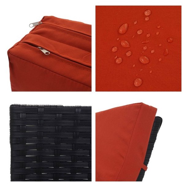 Polyrattan solseng - sort solvogn og liggestol med terracotta hynde