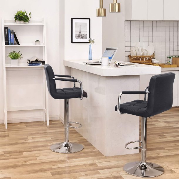 Barstol - 2 stk justerbare barstole - sort l�der