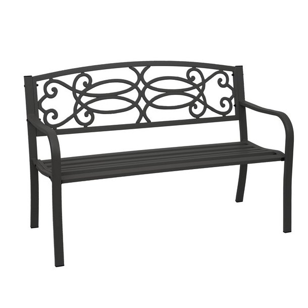 Parkbnk og havebnk - sort stlbnk i pulverlakeret stl