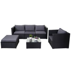 Loungest - sort polyrattan siddegruppe med antracit hynder