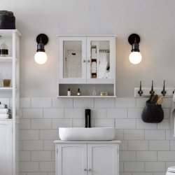 Spejlskab - v�gh�ngt skab med 2 spejld�re - hvid 58 x 56 x 13 cm