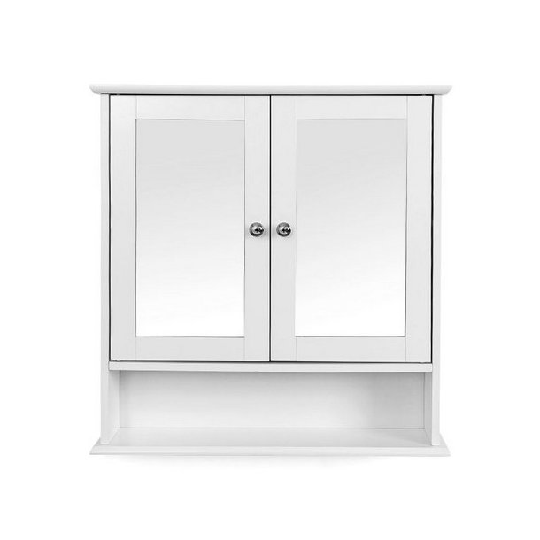 Spejlskab - v�gh�ngt skab med 2 spejld�re - hvid 58 x 56 x 13 cm