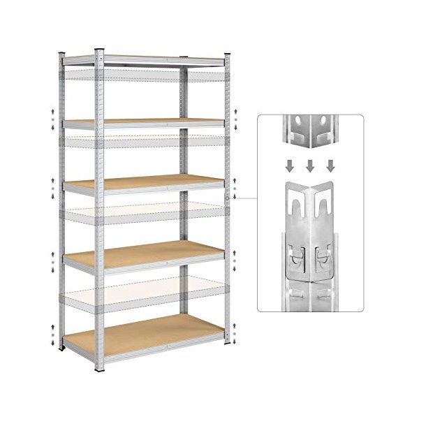 St�lreol med 5 hylder - delbar lagerreol - s�lv 200 x 100 x 50