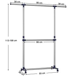 T�jstativ med 2 t�jst�nger - justerbar s�lv b�jlestang p� hjul
