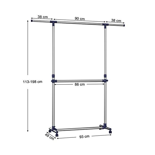 T�jstativ med 2 t�jst�nger - justerbar s�lv b�jlestang p� hjul