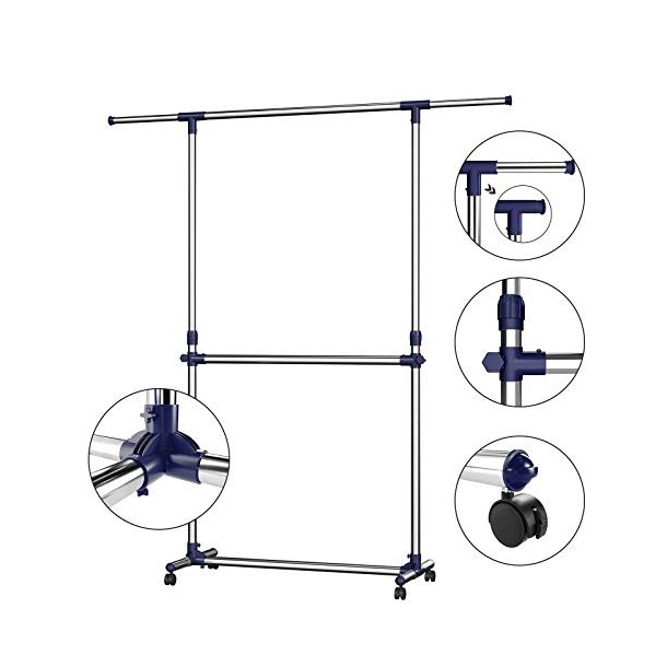 T�jstativ med 2 t�jst�nger - justerbar s�lv b�jlestang p� hjul