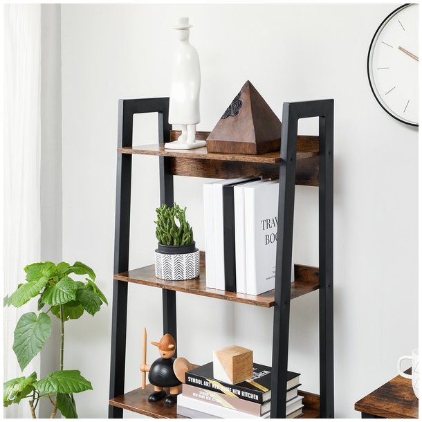 Reol - stigereol i industrielt design - rustik brun 138 x 56 x 34