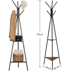 Stumtjener - frakke stativ i sort metal med 2 rustik brune hylder
