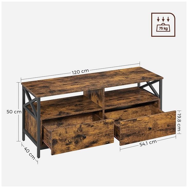 TV-bord - TV-b�nk i industrielt design - rustik brun 120x40x50