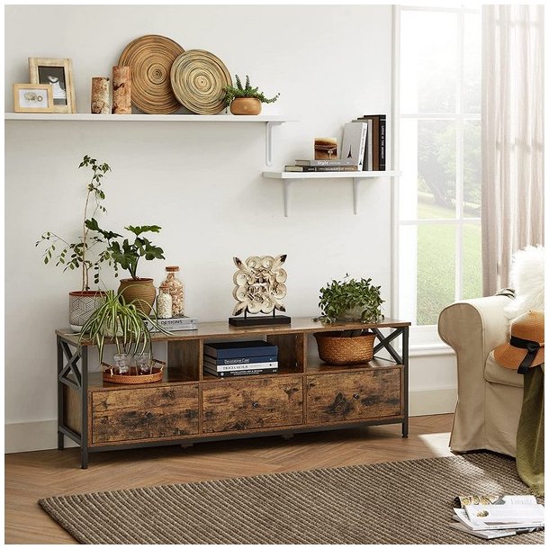 TV-bord - TV-b�nk i industrielt design - rustik brun 147x40x50