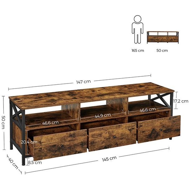 TV-bord - TV-b�nk i industrielt design - rustik brun 147x40x50