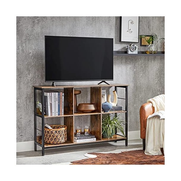 Reol - bogreol med 6 rum - konsolbord - rustik brun 120x80x33