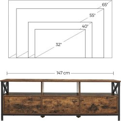TV-bord - TV-b�nk i industrielt design - rustik brun 147x40x50