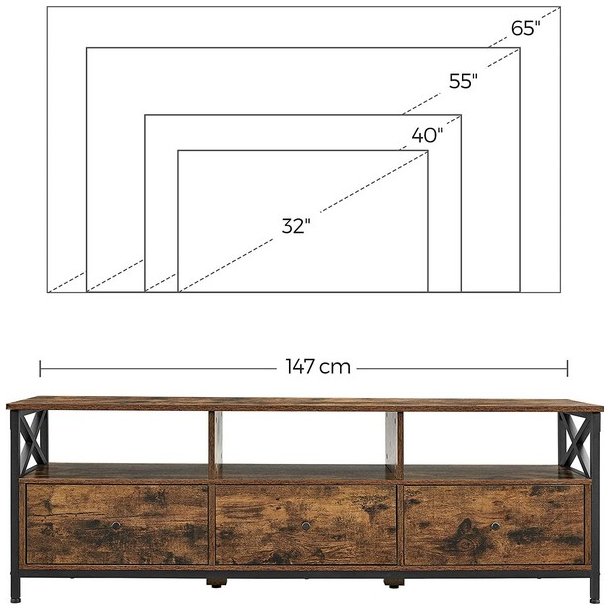 TV-bord - TV-b�nk i industrielt design - rustik brun 147x40x50
