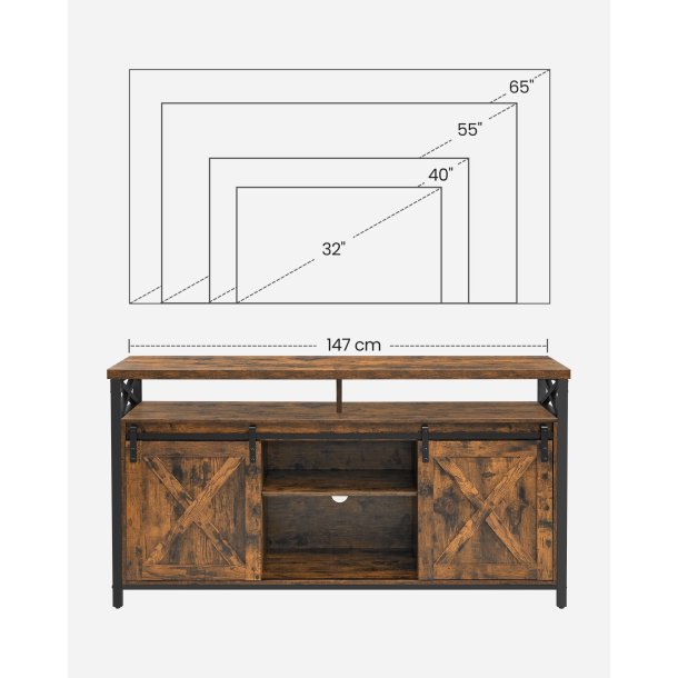 TV-bord til 65" - rustik brun - 147 x 40 x 76 cm