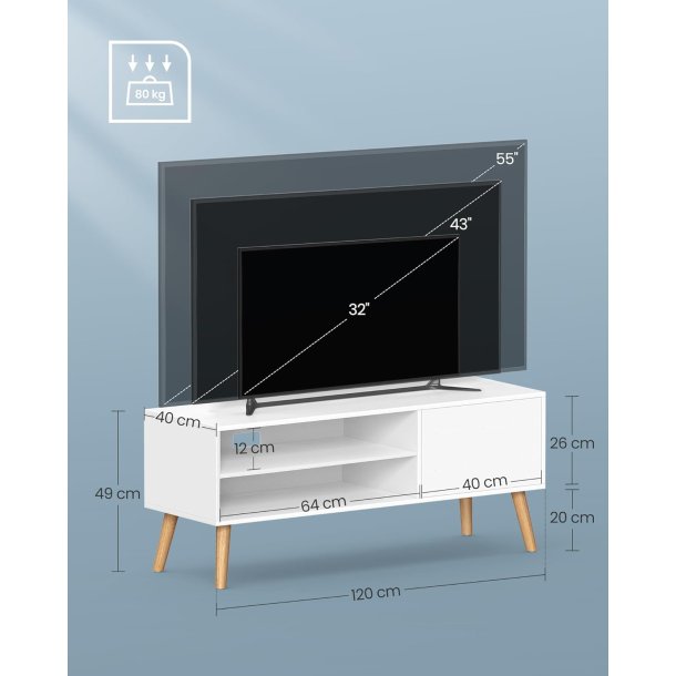 TV-bord - retro TV-b�nk - vintage hvid 120x40x50 cm