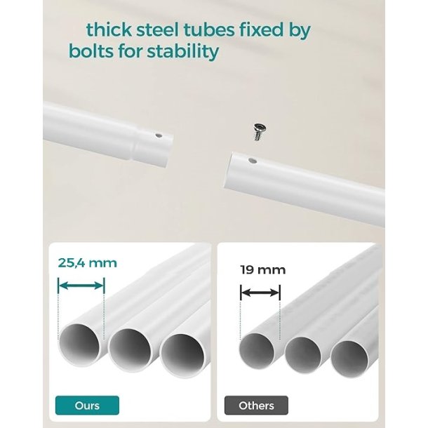 T�jstativ p� hjul - dobbelt t�jskinne hvid 103,5 x 52,5 x 155