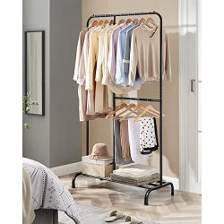 T�jstativ med skohylde - garderobestativ - sort 105x50x195 cm