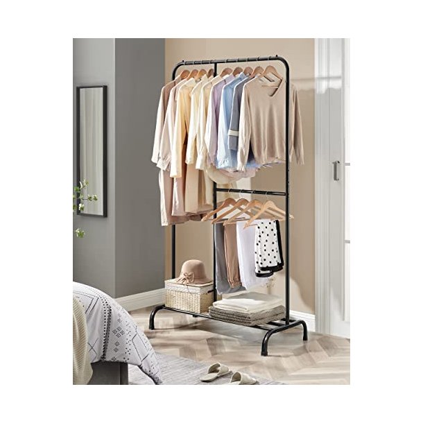 T�jstativ med skohylde - garderobestativ - sort 105x50x195 cm