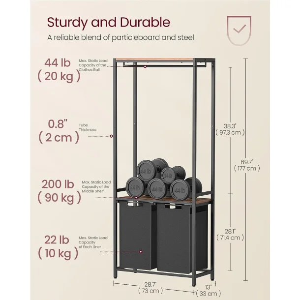 Vasket�jskurve med t�jstativ - garderobestativ - rustik brun