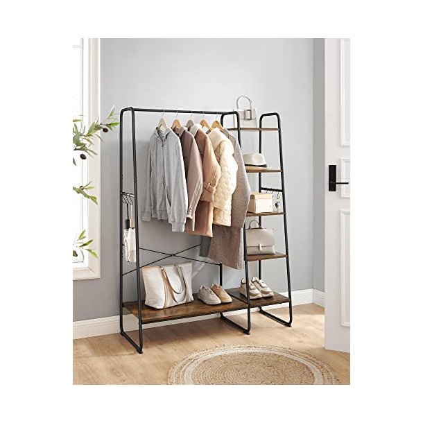 T�jstativ - rustik brun t�jstativ med b�jlestang og 5 hylder