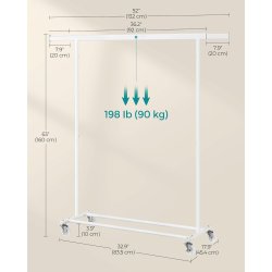 T�jstativ p� 4 hjul - kraftig hvid garderobestativ til 90 kg