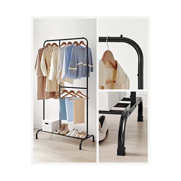 T�jstativ med skohylde - garderobestativ - sort 105x50x195 cm