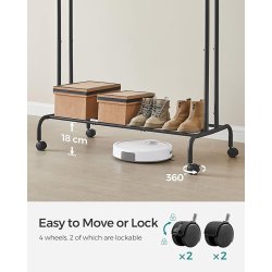 T�jstativ p� hjul - dobbelt t�jskinne sort 103,5 x 52,5 x 155