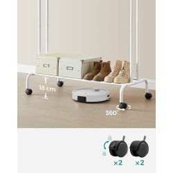 T�jstativ p� hjul - dobbelt t�jskinne hvid 103,5 x 52,5 x 155