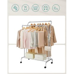 T�jstativ p� hjul - dobbelt t�jskinne s�lv 103,5 x 52,5 x 155