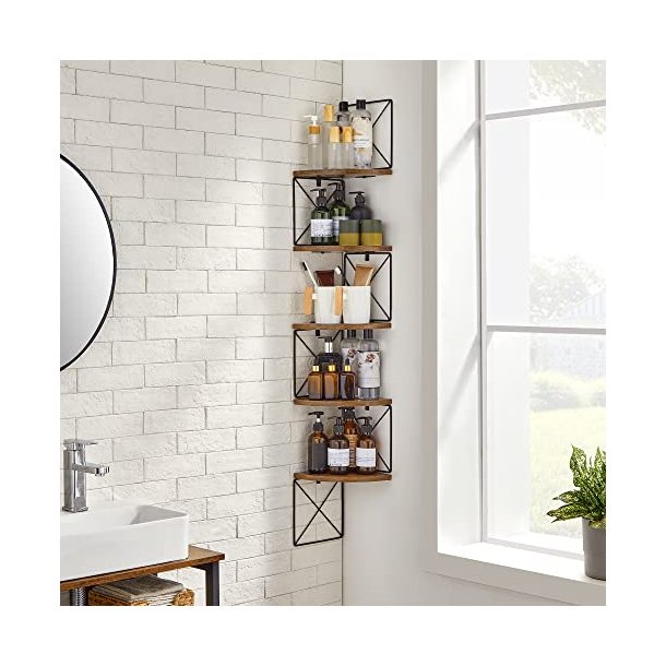 V�gh�ngt hj�rnereol - bogreol med 5 hylder - rustik brun reol