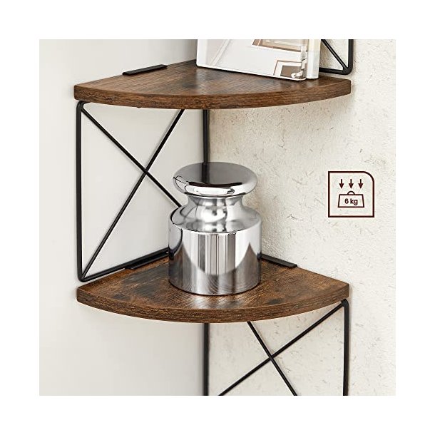 V�gh�ngt hj�rnereol - bogreol med 5 hylder - rustik brun reol