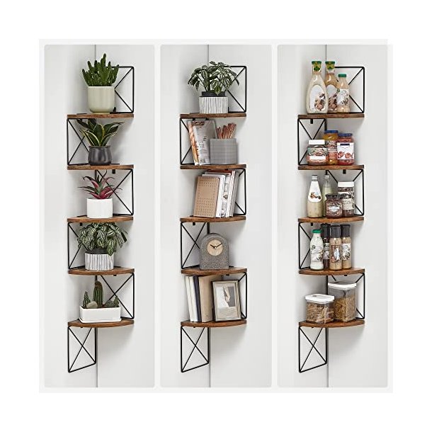 V�gh�ngt hj�rnereol - bogreol med 5 hylder - rustik brun reol