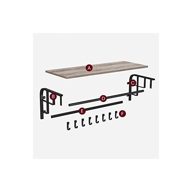 Knager�kke med knager, hattehylde og b�jlestang - gr� beige