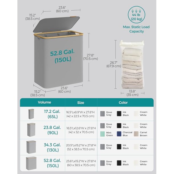 Vasket�jskurv med 3 rum - 3 vasket�jsposer - 150 liter - gr�