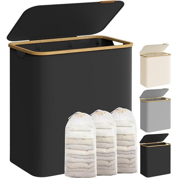 Vasket�jskurv med 3 rum - 3 vasket�jsposer - 150 liter - sort