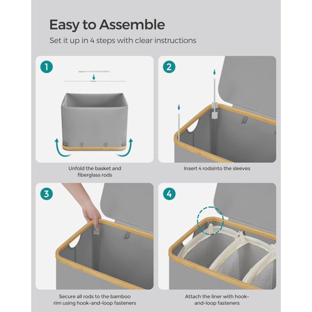 Vasket�jskurv med 3 rum - 3 vasket�jsposer - 150 liter - gr�