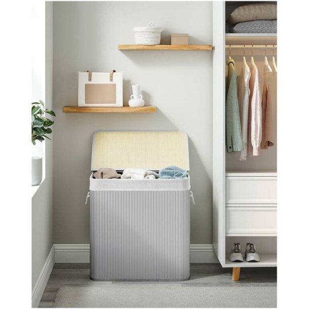 Vasket�jskurv i bambus med 3-delt vasket�jspose - 150 liter - gr�