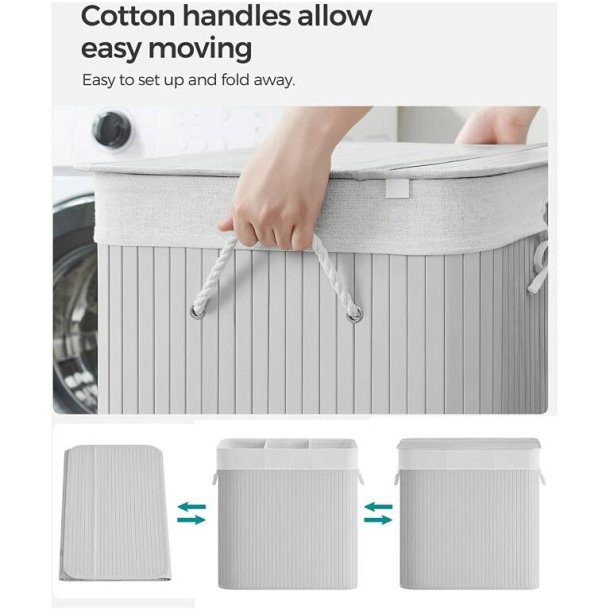 Vasket�jskurv i bambus med 3-delt vasket�jspose - 150 liter - gr�