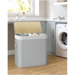 Vasket�jskurv i bambus med 3-delt vasket�jspose - 150 liter - gr�