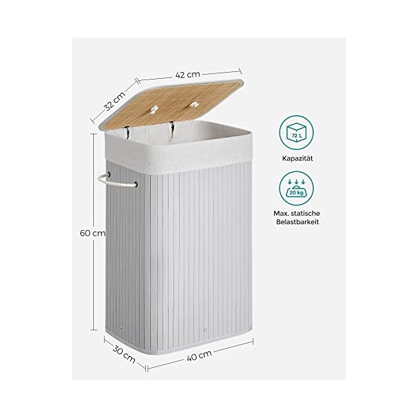 Vasket�jskurv i bambus med vasket�jspose - 70 liter - gr�