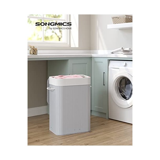 Vasket�jskurv i bambus med vasket�jspose - 70 liter - gr�